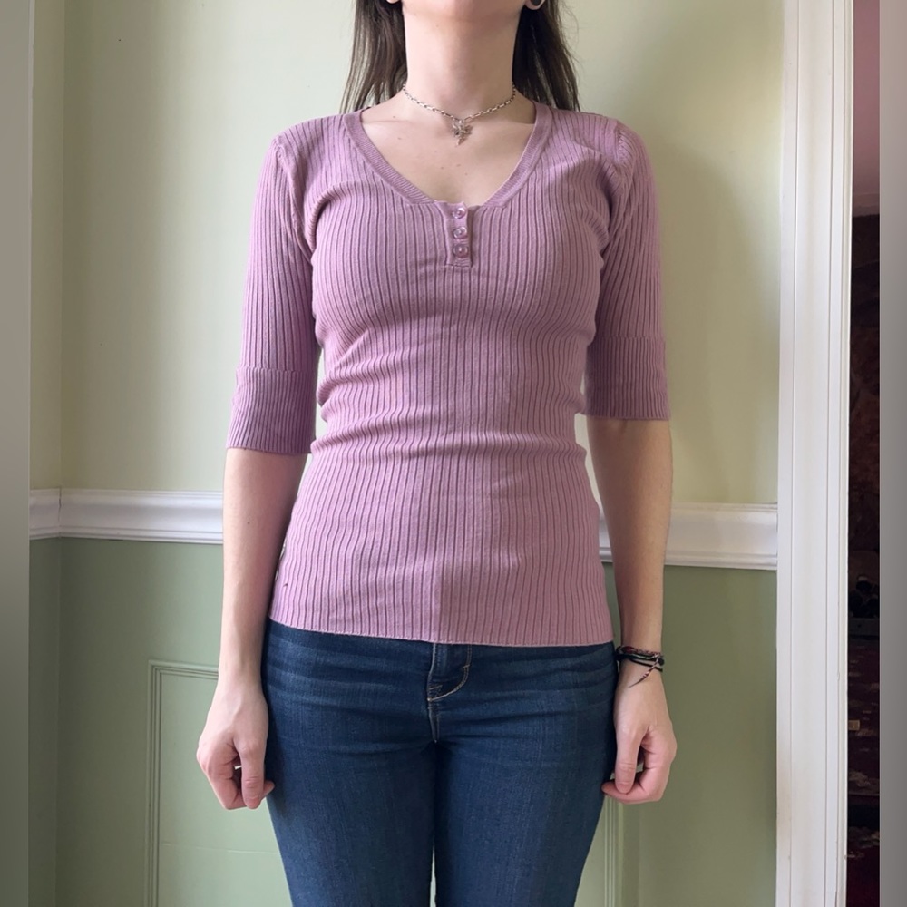 Mandee purple half sleeve ribbed sweater